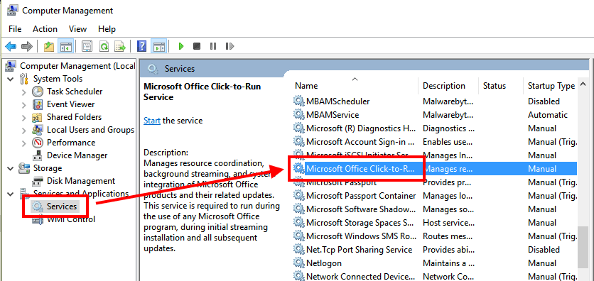 disable microsoft office click to run